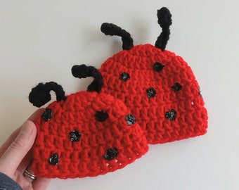 Preemie or Micro Preemie Baby Ladybug Hat, Handmade Cute Adorable Bug Beanie Cap, Crochet Summer Animal Newborn Infant Hat