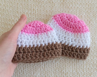 Micro Preemie or Preemie Baby Ice Cream Hat, Handmade Neapolitan NICU Baby Beanie Cap, Summer Treat Crochet Infant Hospital Hat