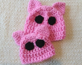 Preemie or Micro Preemie Baby Pig Hat, Handmade Cute Adorable Piggy Beanie Cap, Crochet Farm Animal Farmhouse Barnyard Newborn Infant Hat