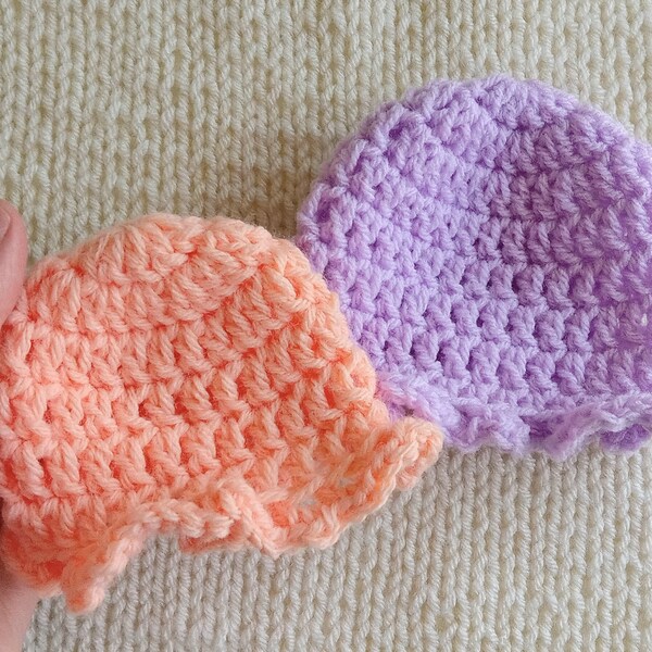 Preemie or Micro Preemie Bucket Hat, Crochet Peach Spring Brimmed Beanie, Handmade Baby Sunhat, Summer Sun Hat for NICU Newborn or Infant