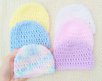 28-36 Weeks Pastel Preemie Crochet Baby Hat, NICU Warrior Hospital Hat Keepsake, Handmade Baby Beanie Cap for Newborn Boy or Girl