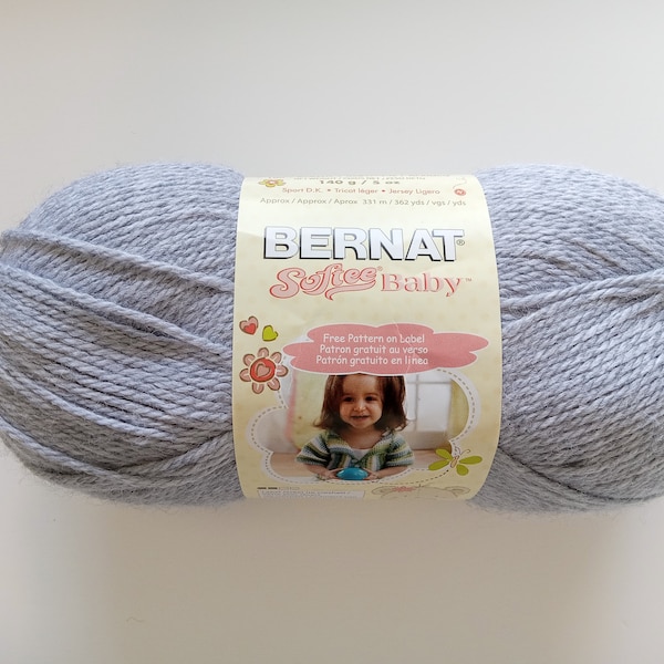Yarn Destash Bernat Baby Softee Yarn in Color Flannel, Gray Acrylic Blend of Fibers for Knitting or Crocheting