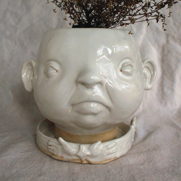 Matte White Stoneware Sculptural Planter (Holds 7