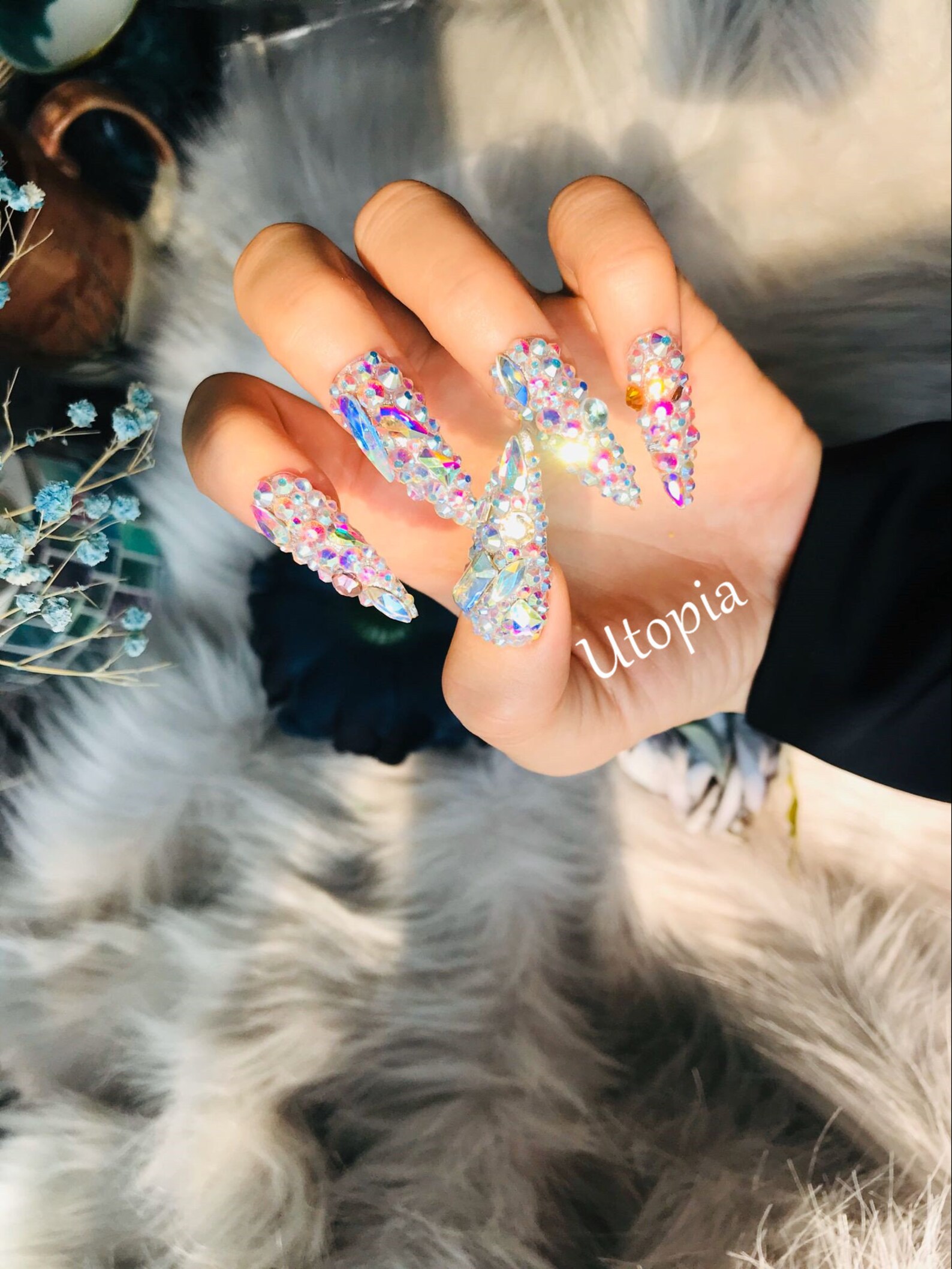 Press On Nails Acrylic Bling Nails 3D Swarovski Crystal Etsy