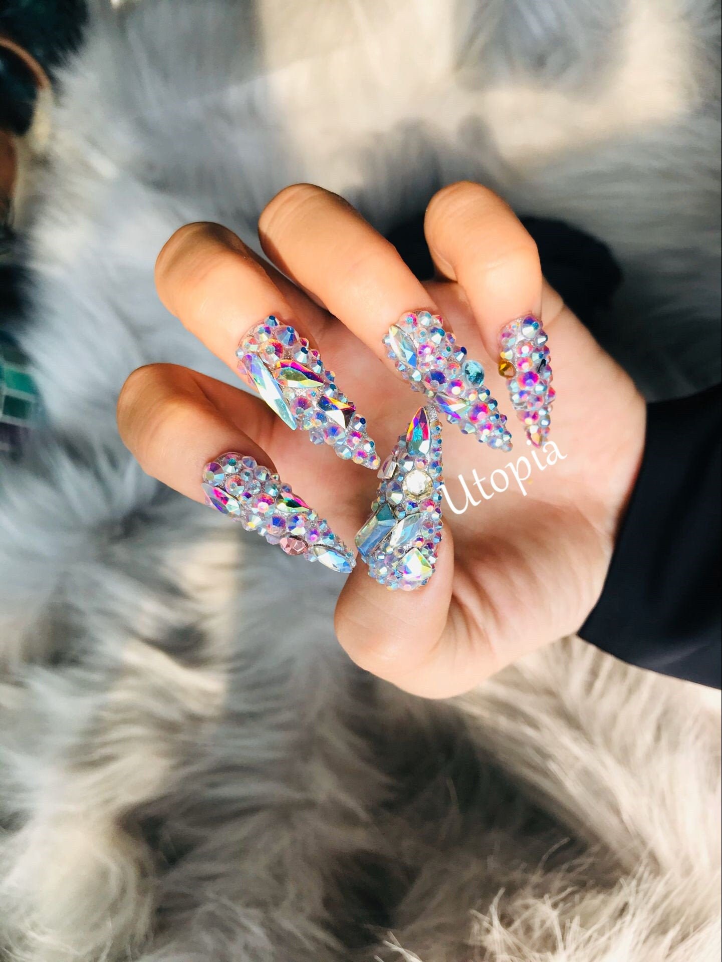 Press On Nails Acrylic Bling Nails 3D Swarovski Crystal Etsy