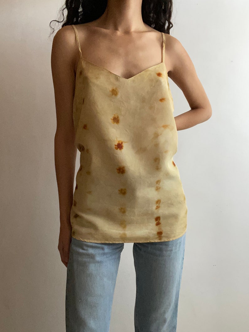 Plant Dyed Vintage Silk Camisole Top, CHESTNUT & COREOPSIS, Size 16 image 1