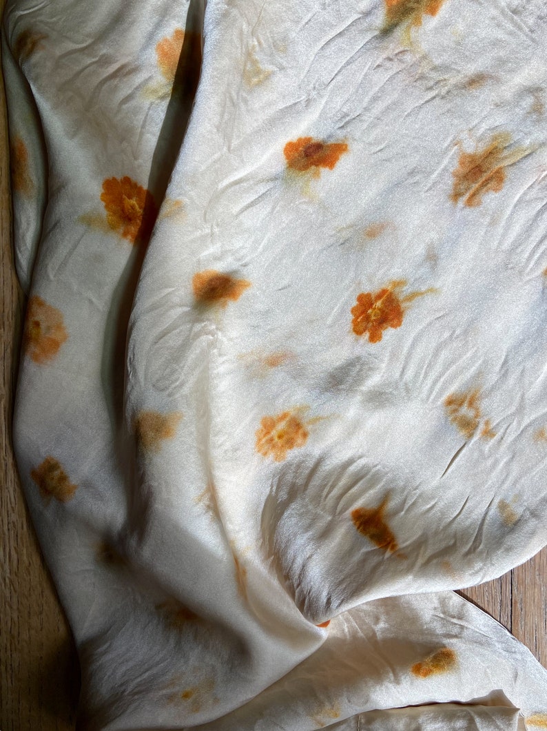 Plant Dyed Silk Pillowcase, Coreopsis Flower, Eco Printed, Local Homegrown Plants image 3