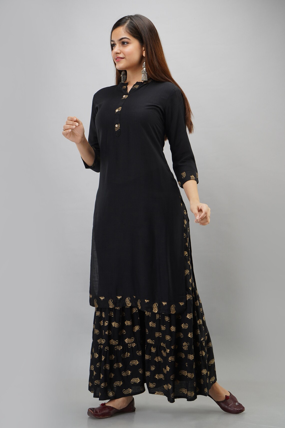 black kurti with palazzo and dupatta