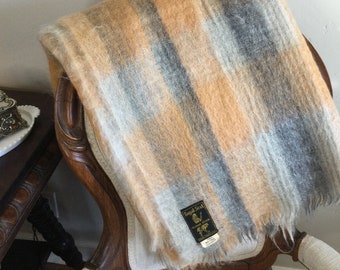 Vintage Orange and Grey Plaid Royal Scot Blanket; Made by Samuel Tweed & Co; Size: 48X72 inches