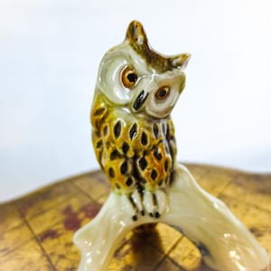 Goebel Porcelain Owl W. Germany,  Baby Owl. Perched on Branch, Harvest  colors with gray, tans, whites. Excellent Condition Collectible