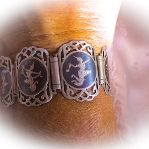 Vintage Sterling Silver Siam Bracelet - Niello Ware - Bracelet