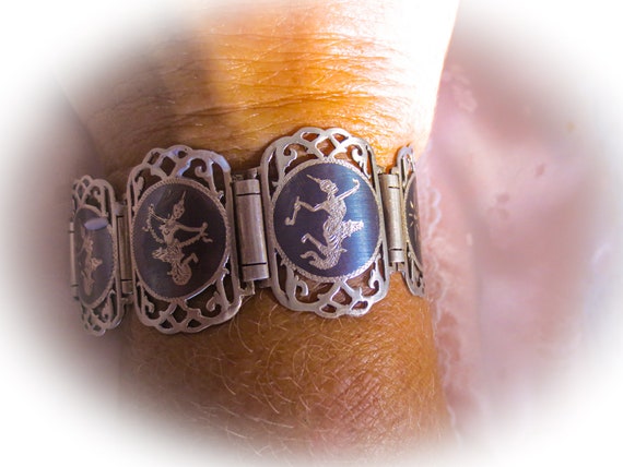 Vintage Sterling Silver Siam Bracelet - Niello Wa… - image 1