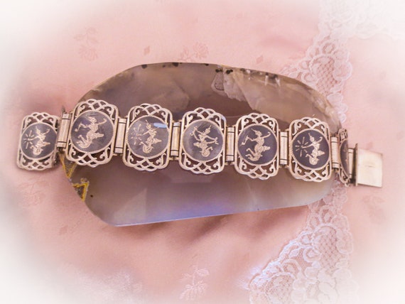 Vintage Sterling Silver Siam Bracelet - Niello Wa… - image 2