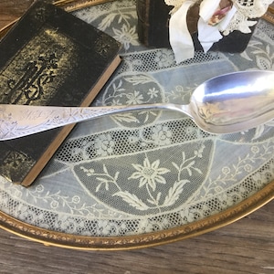Antique Serving Spoon - Victorian, Long Handle W. Faber & Son Sterling - Initials E.L.K.