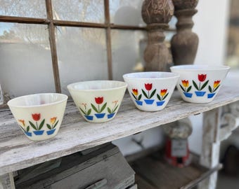 Vintage Fire King Tulip Bowl Set: Grease Jar, Salt & Pepper