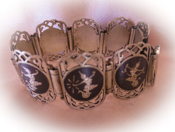 Vintage Sterling Silver Siam Bracelet - Niello Wa… - image 9