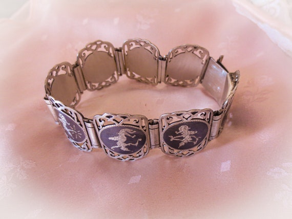 Vintage Sterling Silver Siam Bracelet - Niello Wa… - image 8