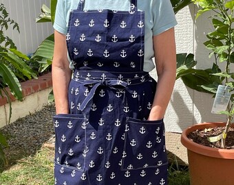 Apron, Japanese Style Cotton Dress Apron with Pockets
