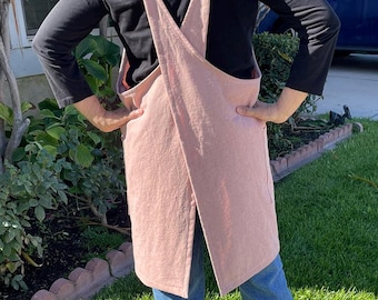 Japanese style Crossback Apron for women/ Cotton  Crossback Apron with pockets/ Handmade Cotton Crossback apron/Free shipping