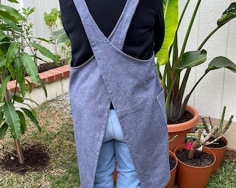 Japanese style Crossback Apron for women/ Cotton  Crossback Apron with pockets/ Handmade Cotton Crossback apron/Free shipping