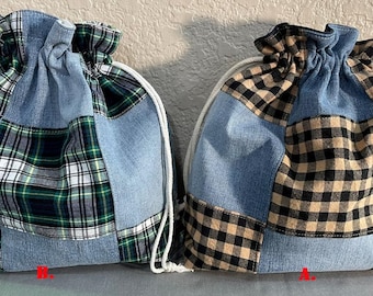 Lined patchwork drawstring bag