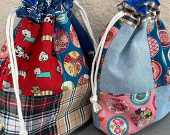 Lined patchwork small drawstring bags
