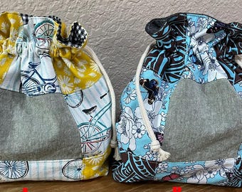 Handmade Patchwork Drawstring Bag, Lined Drawstring Bag