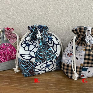 Handmade Patchwork Drawstring Bag, Lined Drawstring.