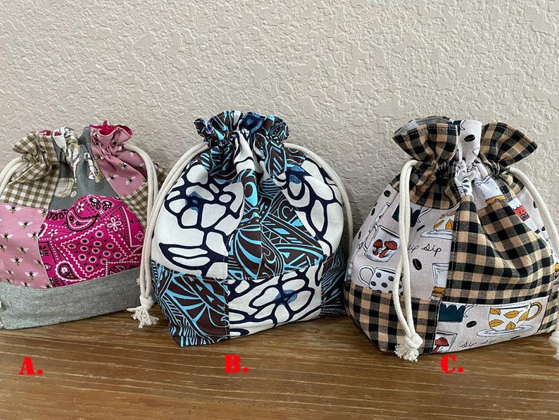 Handmade Patchwork Drawstring Bag, Lined Drawstring. image 1