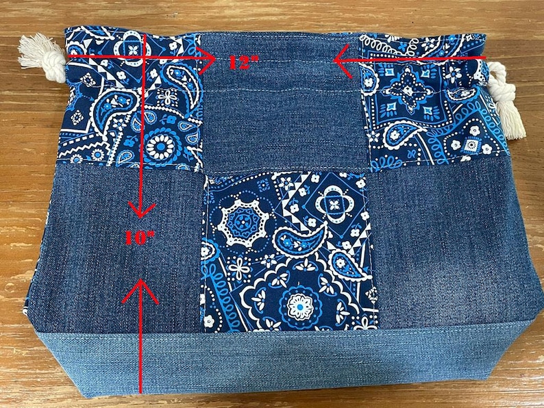 Handmade Patchwork Drawstring Bag, Lined Drawstring Bag imagem 9