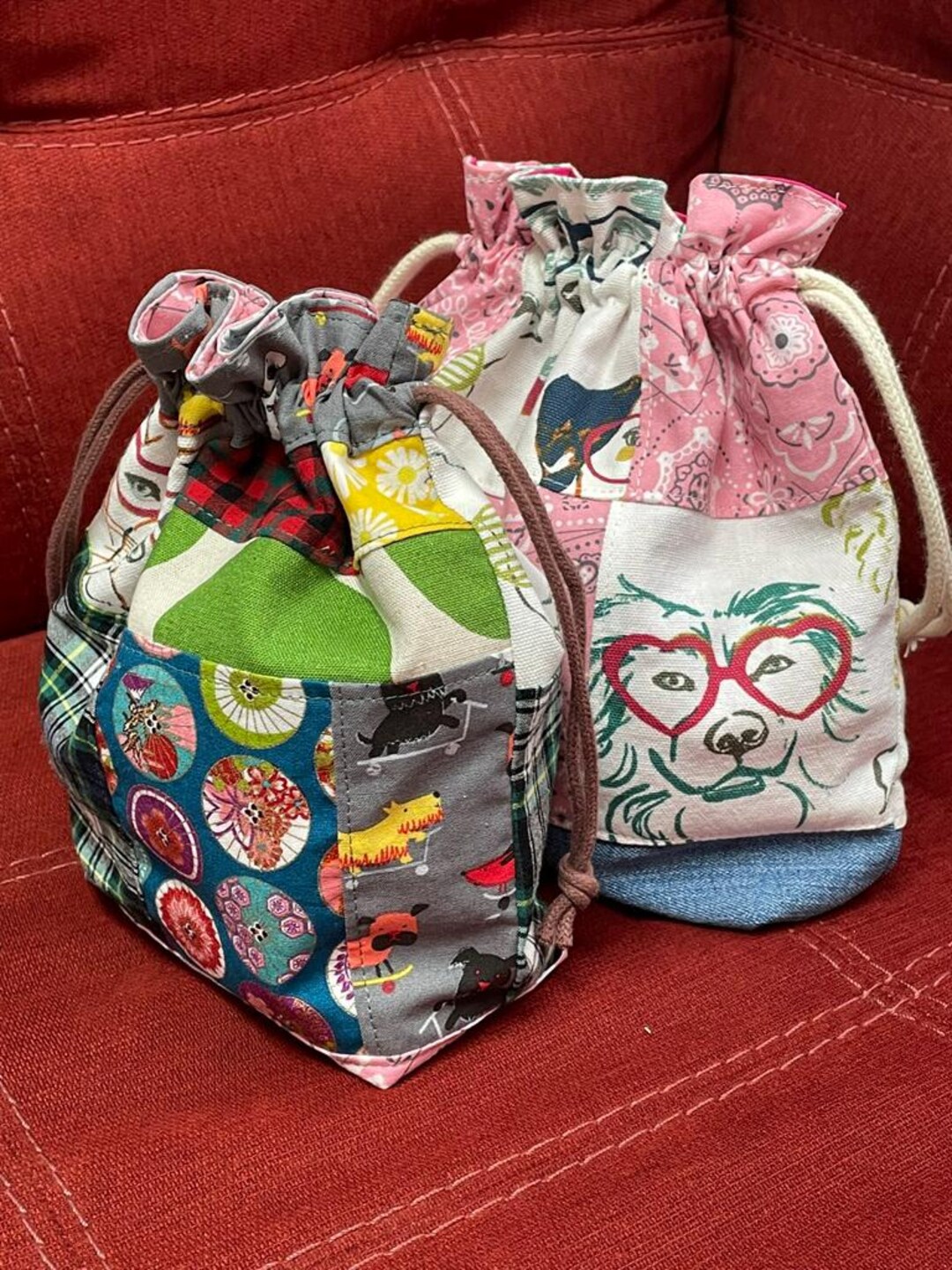 Handmade Patchwork Drawstring Bag, Lined Drawstring Bag - Etsy