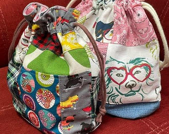 Handmade Patchwork Drawstring Bag, Lined Drawstring Bag