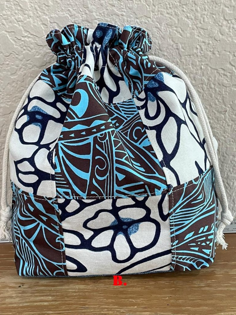 Handmade Patchwork Drawstring Bag, Lined Drawstring. Bag-B