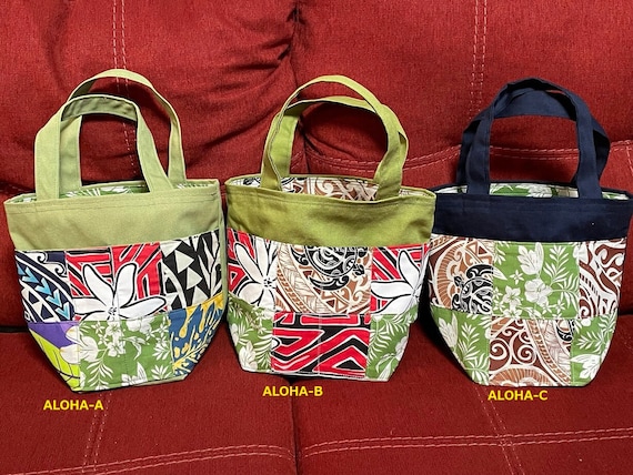 Hawaiian Fabric Reversible Mini Tote Bag/original Handmade 