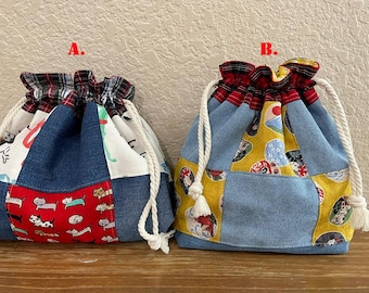 Handmade Patchwork Drawstring Bag, Lined Drawstring Bag