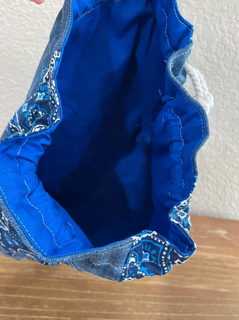 Handmade Patchwork Drawstring Bag, Lined Drawstring Bag imagem 8