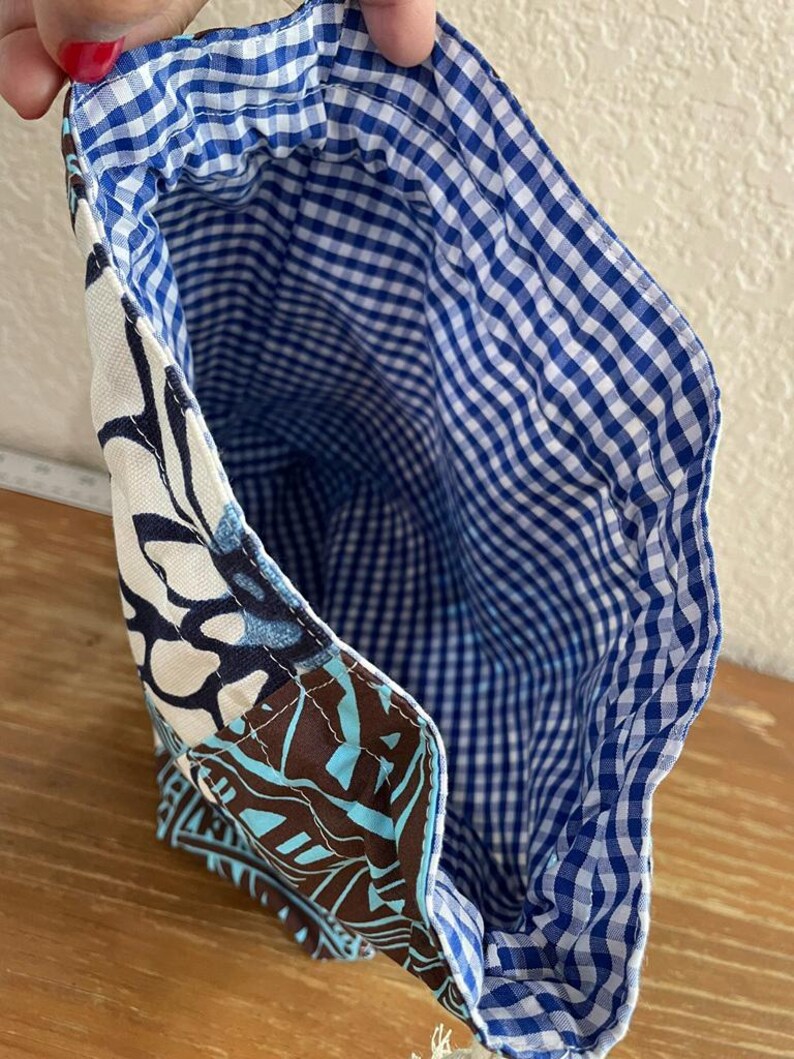 Handmade Patchwork Drawstring Bag, Lined Drawstring. image 7
