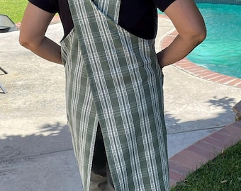 Japanese style Crossback Apron for women/ Cotton  Crossback Apron with pockets/ Handmade Cotton Crossback apron/Free shipping