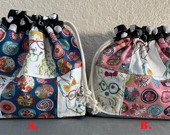 Lined patchwork drawstring bag