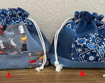 Handmade Patchwork Drawstring Bag, Lined Drawstring Bag