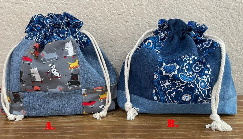 Handmade Patchwork Drawstring Bag, Lined Drawstring Bag imagem 1