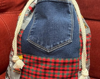 Handmade Patchwork Drawstring Bag, Lined Drawstring Bag