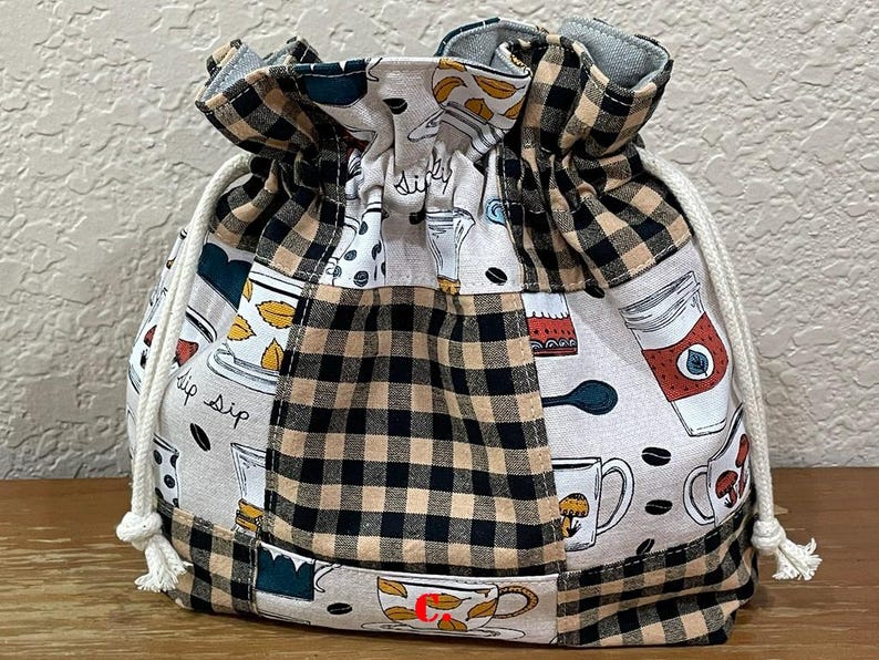 Handmade Patchwork Drawstring Bag, Lined Drawstring. Bag-C