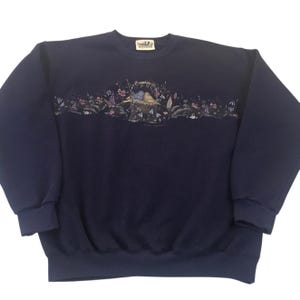 Northern Reflections Sweatshirt Vintage Birds Flowers Basket Design, Front & Back