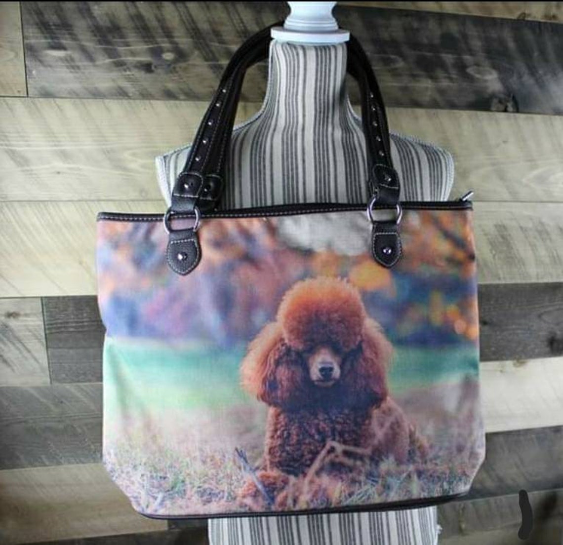 Poodle Tote Bag Purse with Studded Handles Etsy