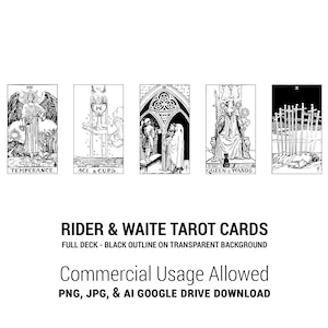 78 Raider Waite Tarot Cards Vector PNG JPG SVG Digital Download. Black ...