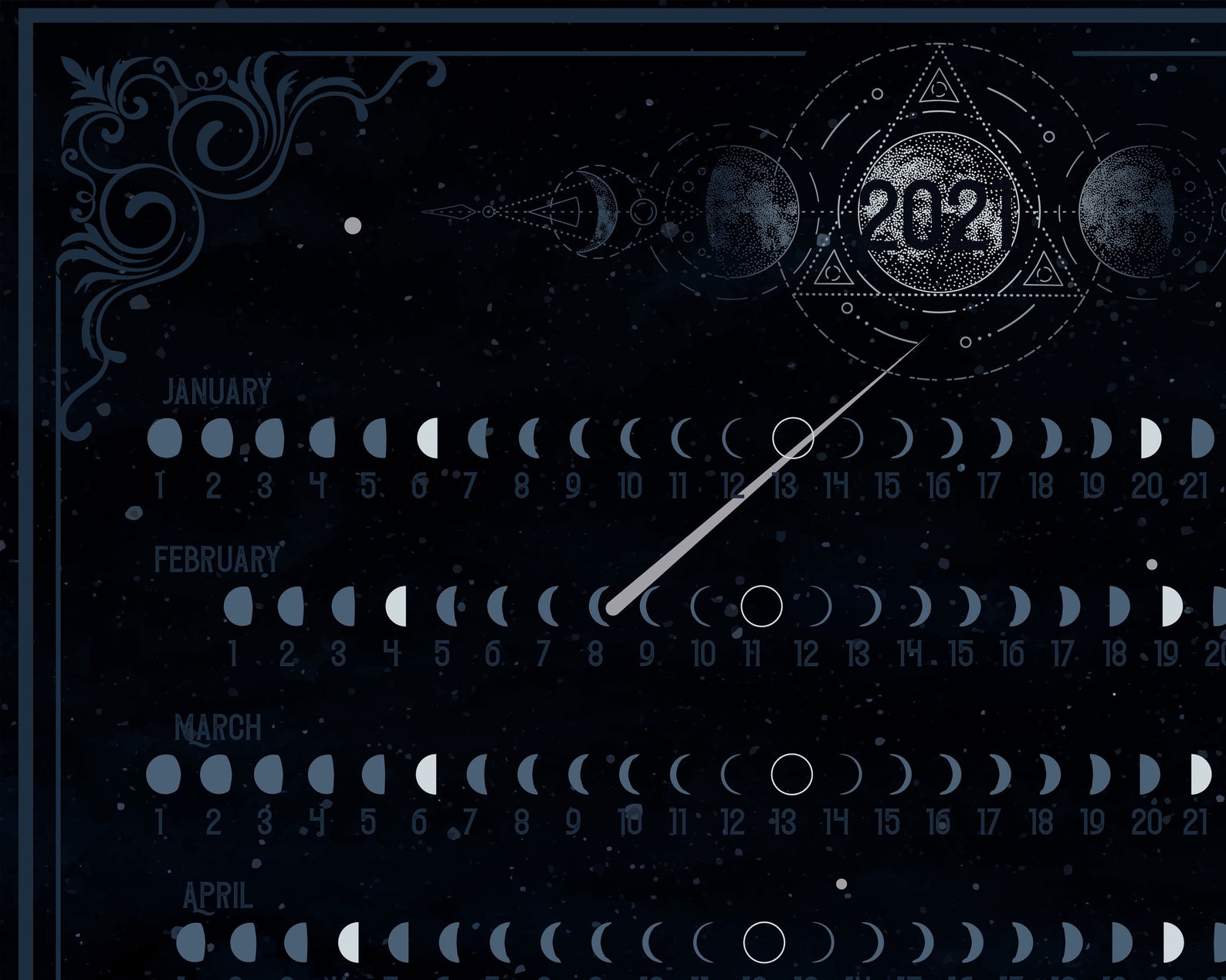 Blue Moon Calendar 2021 Lunar Months Chart A2 Digital Poster Etsy