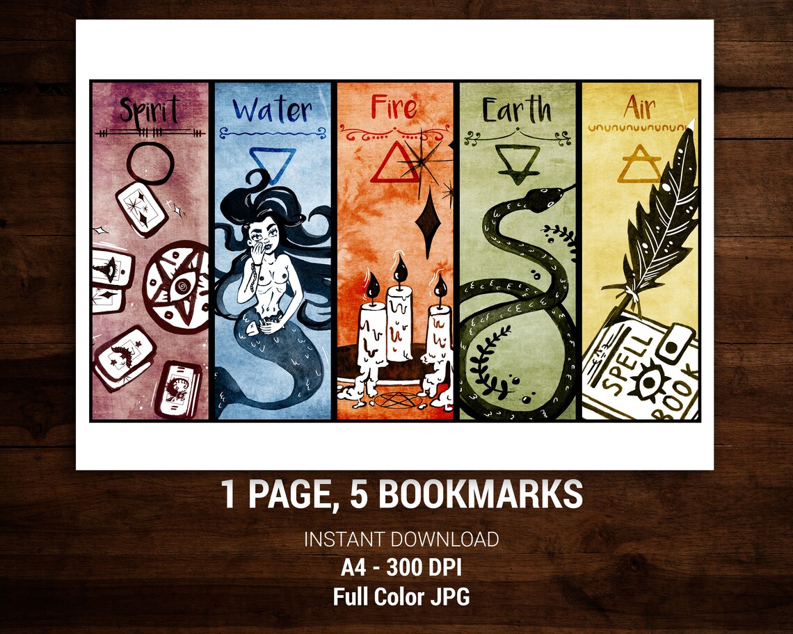 cute witchcraft elements bookmarks printable witchy style page etsy