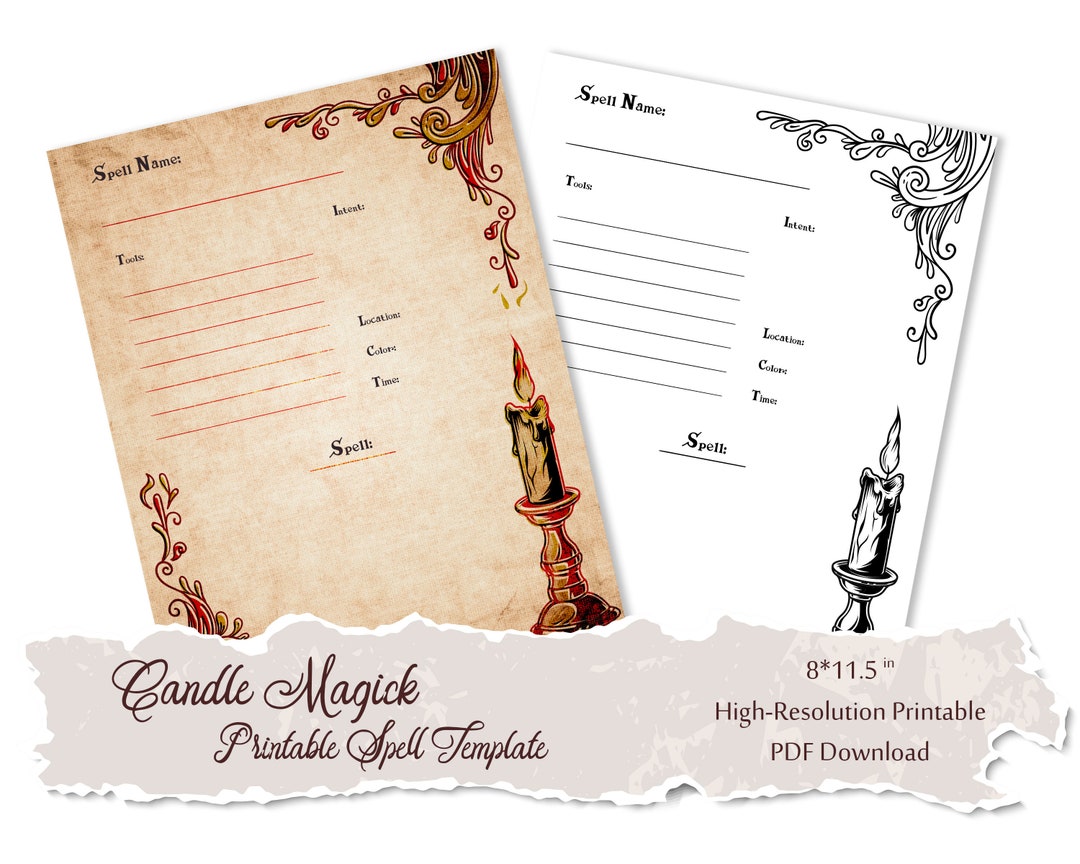 Candle Magick Spell Template Printable PDF Grimoire Pages Witchcraft ...