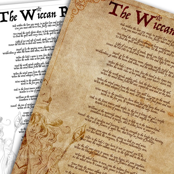 Wiccan Rede Earth Religion Long Version, Printable High-Resolution Grimoire Page for your Book Of Shadows. Instant Digital download